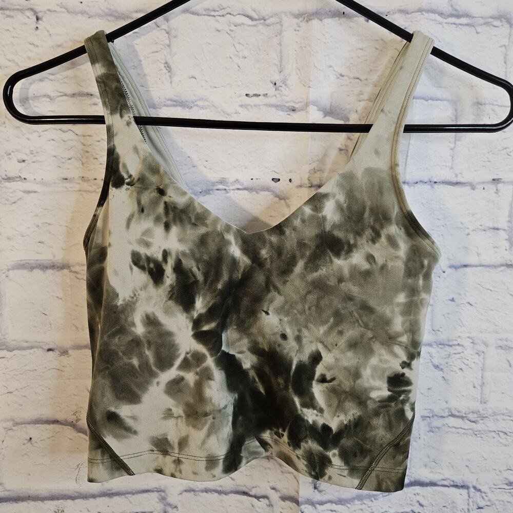 Lululemon Align Tank Top Womens 4 Green Tie Dye Shelf Bra Crop Yoga